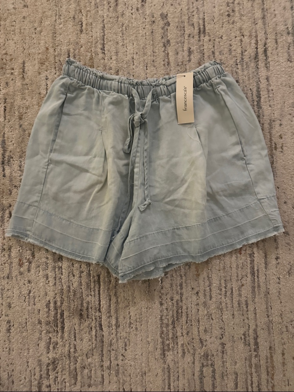 Francesca's Collections Dusty Light Blue High-Waist Drawstring Shorts